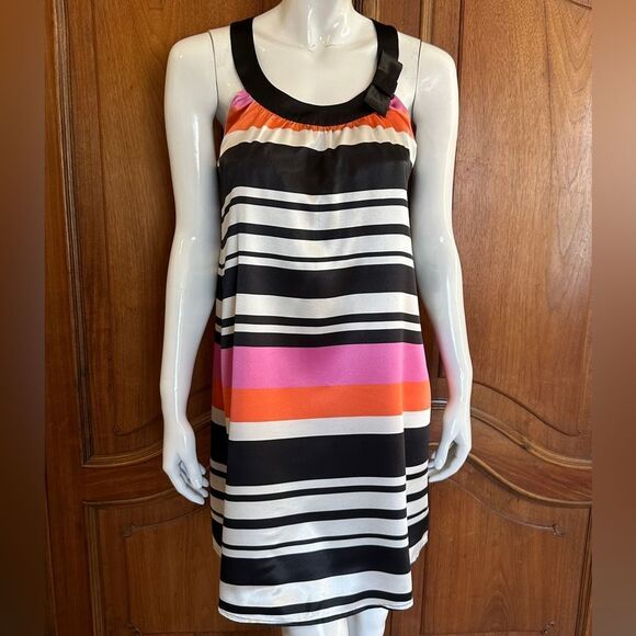 BCBGMaxAzaria Dress Pink & Black Striped Shift Dress Size 4 • NEW WITH TAGS • - Picture 7 of 10